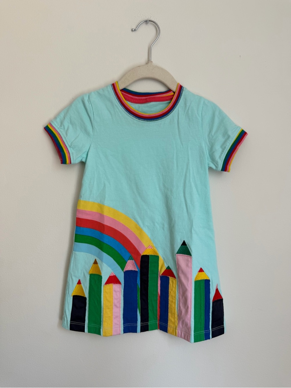 Handmade Rainbow Pencil Ringer Tee Dress (Size 3-4)